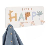 Relaxdays Perchero Infantil, 4 Ganchos, diseño Animal, Blanco/Naranja | montaje pared, MDF y pino