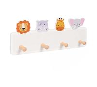 Relaxdays Perchero Infantil, 4 Ganchos, león, hipopótamo, Jirafa, Elefante | MDF, pino, incluye fijaciones, habitación infantil, pasillo, perchero con 4 ganchos