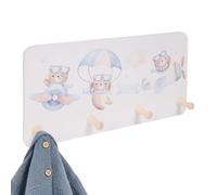 Relaxdays Perchero Infantil, 4 Ganchos, Montaje Mural, diseño Ositos | MDF, pino, tornillería incluida, habitación infantil, habitación de bebé, pasillo, perchero de pared
