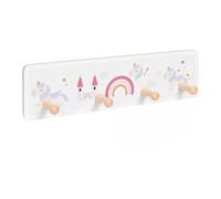 Relaxdays Perchero Infantil, 4 Ganchos, Montaje Pared, Unicornio y Castillo | MDF, madera de pino, incluye tornillería, habitación infantil, habitación de bebé, pasillo, perchero con 4 ganchos