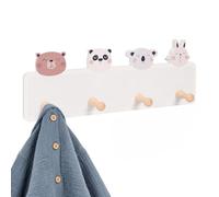 Relaxdays Perchero Infantil, 4 Ganchos, Panda/Koala/Oso/Conejo, Gris/Rosa | MDF, pino, pared, habitación, pasillo