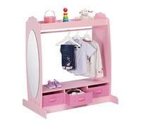 Relaxdays Perchero Infantil, 5 Compartimentos, Colgador de Ropa Niñas, con Gancho y Espejo, 107 x 97,5 x 61 cm, Rosa, Tablero de Fibras