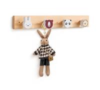 Relaxdays Perchero Infantil Animales, Barra con 4 Ganchos, 5 x 36 x 5 cm, Madera/MDF, Multicolor