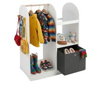 Relaxdays Perchero Infantil con 3 Ganchos, Blanco | Barra y caja de almacenamiento, 108 x 97 x 35 cm, habitación infantil