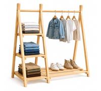 Perchero infantil Relaxdays, madera de pino, barra y estantería, (Al x An x Prof) 111,5 x 112 x 48 cm, color natural