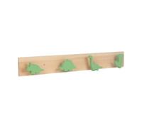 (Al x An x Prof) Perchero Infantil Dino, Barra con 4 Ganchos, 7x50x4 cm, Madera y MDF, Natural/Verde