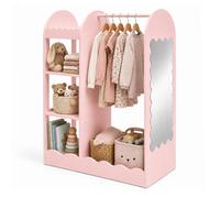 Relaxdays Perchero Infantil Espejo, 5 Compartimentos y Barra, Rosa | (Al x An x Fon) 100 x 94 x 38 cm, perchero infantil