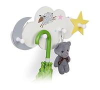Relaxdays Perchero Infantil Nube, Colgador Pared, 5x34,5x5 cm, MDF, Ganchos Guardarropa Niños, Cielo Nocturno, Blanco, Tablero de Fibras, 16,5 x 34,5 x 5 cm