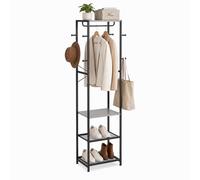 Relaxdays Perchero, Negro-Gris | 4 baldas y 8 ganchos (Al x An x Fondo): 181 x 40 x 28 cm, con barra para recibidor, metal