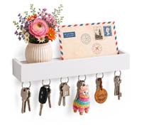 Relaxdays Perchero para llaves, 6 ganchos, con bandeja, blanco