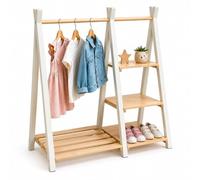 Relaxdays perchero infantil, pino, barra y estante, 111,5 x 112 x 48 cm, habitación infantil, natural/blanco