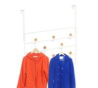 Relaxdays Perchero para Puerta 10 Ganchos, Guardarropa Colgante, Puertas de 4 cm, Pasillo y Dormitorio, Blanco y Natural