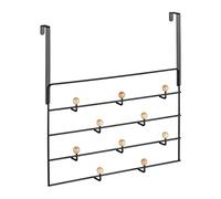 Relaxdays Perchero para Puerta 10 Ganchos, Guardarropa Colgante, Puertas de 4 cm, Pasillo y Dormitorio, Negro y Natural