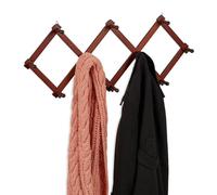 Relaxdays Perchero Pared Extensible, Colgador Recibidor Madera, Entrada, Pasillo, Estilo Acordeón, 10 Ganchos, Marrón
