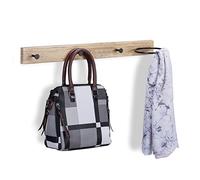 Relaxdays Garderobenleiste mit Schalring Perchero Pared 3 Ganchos y Aro Bufandas, Colgador Mural MDF y Metal, Marrón Claro y Negro, Tablero de Fibras, 13 x 65 x 14,5 cm Aprox