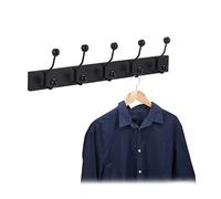 Relaxdays Perchero Pared 5 Ganchos Dobles, Colgador Mural Pasillo, Recibidor. Salón, Hierro y MDF, 14 x 65 x 7 cm, Negro