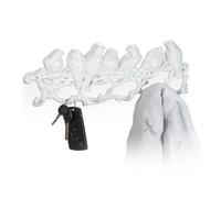 Relaxdays Blanco con diseño Perchero Pared Pájaros, Hierro Fundido, 6 Ganchos, Colgador Llaves Envejecido, 13 x 36,5 x 4,5 cm Aprox