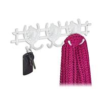 Relaxdays Perchero Pared Diseño Caballos, Hierro Fundido, 11 x 36,5 x 3,5 cm, 6 Ganchos, Colgador Llaves Pared, Blanco