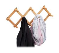 Relaxdays Perchero Pared Extensible, Colgador Recibidor Madera, Entrada, Diseño Tijera, 10 Ganchos, Natural