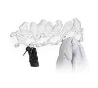 Relaxdays Perchero Pared Pájaros, Hierro Fundido, 13 x 36,5 x 4,5 cm, 6 Ganchos, Colgador Llaves Envejecido, Blanco
