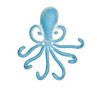 Relaxdays Perchero Pared Pulpo, 6 Ganchos, Hierro Fundido, 16,5x15,5x4 cm, Colgador Llaves Envejecido, Celeste y Blanco