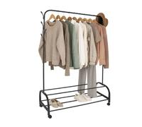 Relaxdays Perchero con Ruedas, 160 x 110 x 40 cm, 2 estantes, Ganchos Laterales, Hierro, Carrito para guardarropa, Color Negro