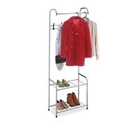 Relaxdays Perchero Zapatero, 4 Pares Zapatos, 4 Ganchos, 1 Barra Perchas, Colgador Pasillo, 173x60x31 cm, Color Gris, Acero