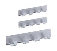 Relaxdays Percheros Autoadhesivos 4 Ganchos, Set de 3, Acero Inoxidable, Baño y Cocina, 16 cm, Colgador Llaves, Plateado