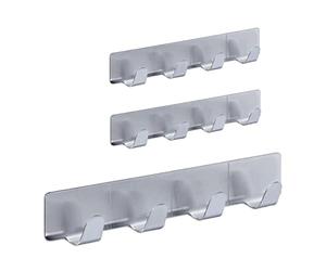 Relaxdays Percheros Autoadhesivos 4 Ganchos, Set de 3, Acero Inoxidable, Baño y Cocina, 16 cm, Colgador Llaves, Plateado