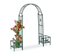 Relaxdays Pérgola de jardín para maceteros, Soporte para trepadoras, Metal, 226 x 204 x 45 cm, Verde