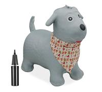 Relaxdays Perro Saltarín Hinchable, Animal Saltador, hasta 50 kg, sin BPA, Niños Desde 3 Años, Perrito con Pañuelo, Gris, 45 x 28 x 52 cm