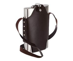 Relaxdays Petaca XXL con Funda, Cantimplora, Acero Inoxidable y Cuero Sintético, 1,8 L, Plateado y Marrón