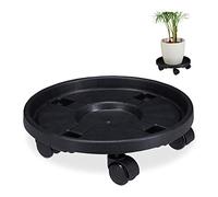 Relaxdays Pack 2 Soportes Macetas con Ruedas, Platos Maceteros Plantas, Ø 35,5 cm, Plástico, Interior y Exterior, Negro, Hierro, 2 Unidades
