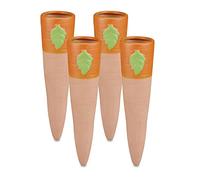 Relaxdays Picos de Riego Arcilla, Set 4, Conos Arcilla para Botellas Plástico 1,5 l, para Macetas y Tiestos, Terracota