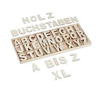 Relaxdays Piezas. Juego Natural Set de Letras de Madera, 208 Uds, Mayúsculas A-Z, Hacer Manualidades, Alfabeto Decorativo, con Caja, Acero, 5,5 cm
