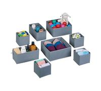 Relaxdays Piezas Organizadores para Cajones, Set de 8 Cajas Separadoras para Armario, Cómoda, etc, 3 Tamaños, Plegable, Gris, 13 x 28,5 x 28,5 cm