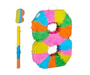 Relaxdays Piñata arcoíris número 8 para cumpleaños, 50,5 x 35,5 x 7,5 cm, para Rellenar, Colorida