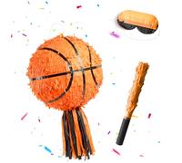 Relaxdays piñata baloncesto, con palo y antifaz, naranja/negro | Para fiestas y cumpleaños, rellenable, Ø25 cm