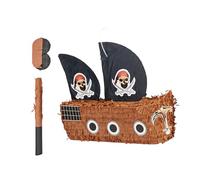 Relaxdays Piñata barco pirata, con bate y máscara, para cumpleaños, rellenar, medidas: 35 x 44 x 15 cm, colorida