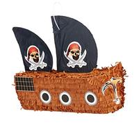 Relaxdays Piñata Barco Pirata sin Relleno, Papel, Negro-Marrón, 35 x 44 x 15 cm, Color, Pinata einzeln (10022570)