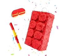 Relaxdays: piñata bloque con palo y máscara, infantil, para rellenar, roja | 43 x 27 x 10 cm