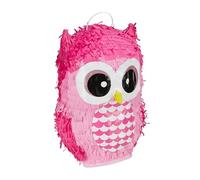 Relaxdays Búho, Piñata tierna de Animal para Rellenar tú Mismo, Cumpleaños, Colgante, para Golpear, Niños, Rosa, Color, 1 Unidad (10031475)