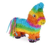 Relaxdays Piñata Burro, Juego Fiesta Cumpleaños, para Colgar, Dulces, Niños y Niñas, 38x35x12 cm, Arcoíris, Multicolor