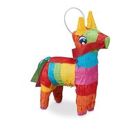 Relaxdays Piñata Burro, Juego Fiesta Cumpleaños, para Colgar, Dulces, Niñas, 38x35x12 cm, Arcoíris, Multicolor, Papel, 19 x 13 x 5.5 cm