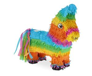 Relaxdays Piñata Burro, Juego Fiesta Cumpleaños, para Colgar, Dulces, Niños y Niñas, 38x35x12 cm, Arcoíris, Multicolor