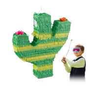 Relaxdays Piñata de Cactus, Colgante, Niños, Chicas, Cumpleaños, para Rellenar y Golpear, en Verde y Amarillo, Color, 1 Unidad (10031479)