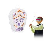 Relaxdays Piñata Calavera sin Relleno, Papel, Blanco, 35,5 x 27,5 x 10 cm, Color (10025176)