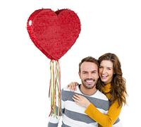 Relaxdays Piñata Corazón para Decoración Boda, Papel, Rojo, 45 x 50,5 x 10 cm