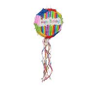 Relaxdays Piñata Cumpleaños, Frase Happy Birthday, Redonda, para Colgar, Rellenable, Niños y Niñas, 32x9 cm, Multicolor