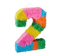 Relaxdays Piñata Cumpleaños Número 2 sin Relleno, Papel, Multicolor, 50,5 x 35,5 x 7,5 cm